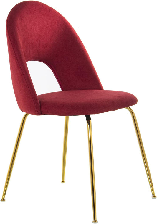 DRW Set van 4 stoelen van fluweel en metaal in rood en goud, 50 x 51 x 86 cm, zitvlak 47 cm