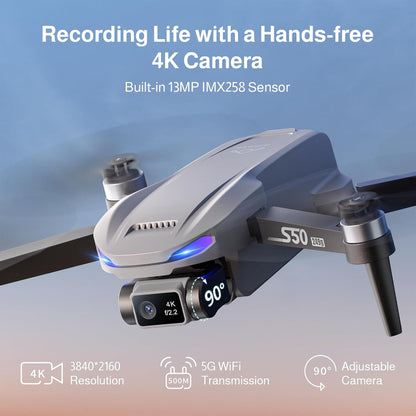 Ameta Drone met Camera 4K Professional met GPS, S50 Lite FPV Drone voor Kinderen en Volwassenen met Automatische Terugkeer/ 50 Minuten Vliegtijd/Follow Me/Intelligente Modus, Minder dan 249 g