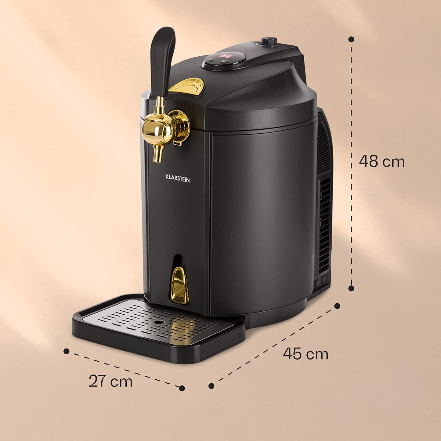 Klarstein Skal - roestvrijstalen bierdispenser, Black Edition, LCD-display, slechts 38 dB, temperatuur: 2-12 ° C, geschikt voor alle biervaten van 5 liter, thermo-elektrisch koelsysteem, zwart