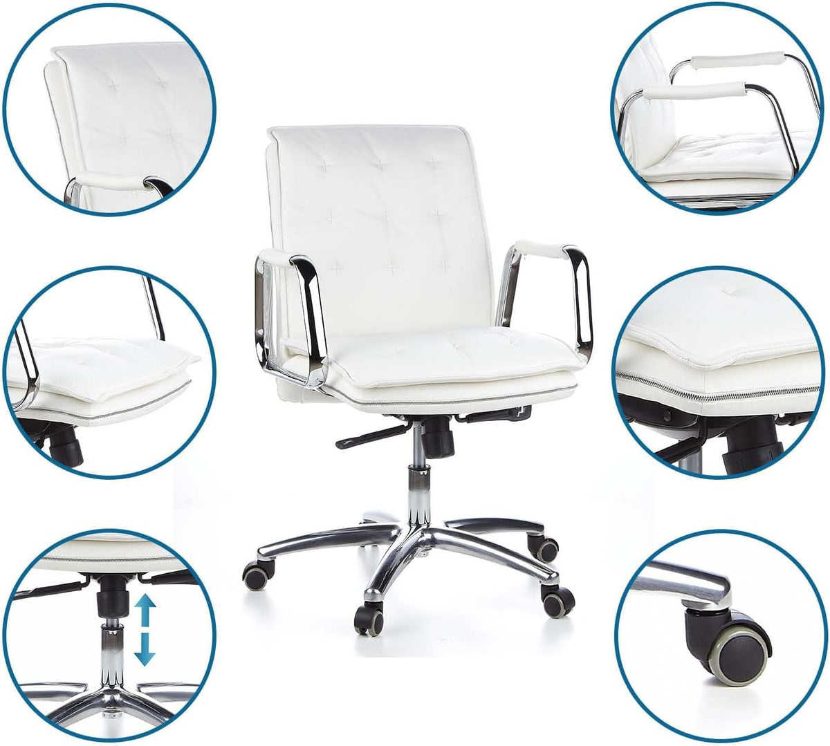 hjh OFFICE 600932 bureaustoel managersstoel VILLA 10 Napaleder Creme Wit, robuuste uitvoering, middelhoge rugleuning, ergonomisch