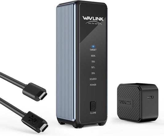 WAVLINK 40Gbps M.2 Dual Bay NVMe Enclosure, NVMe SSD Enclosure met koelventil, compatibel met Thunderbolt5/4/3, USB4/3.2/2.0, UASP & TRIM, Offline Clone, tot 3300MB/s