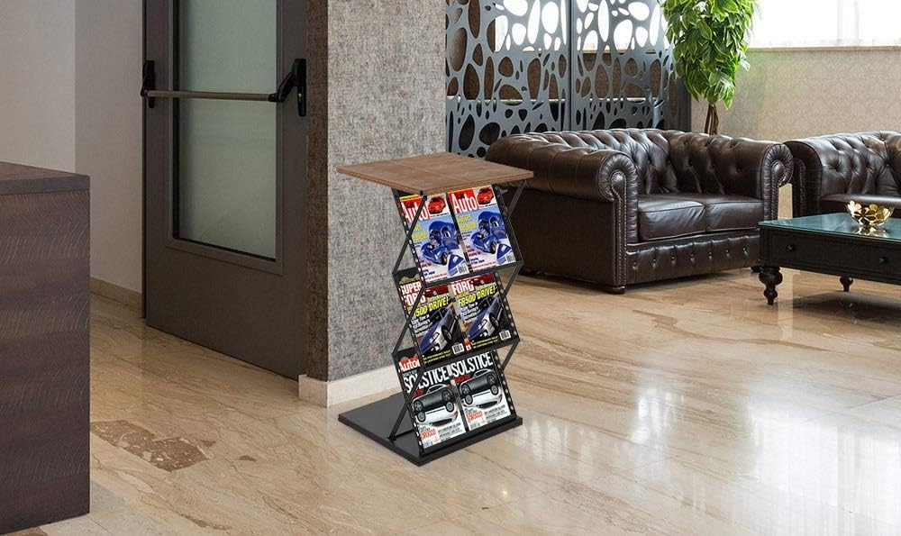 Sta-bureau Brochurestandaard Zwart Gatendesign – Folderstandaard – Catalogusstandaard – Brochurehouder – Informatiestandaard – 6 Vakken Voor DIN A4 – Inklapbaar Met Werkblad En Draagtas