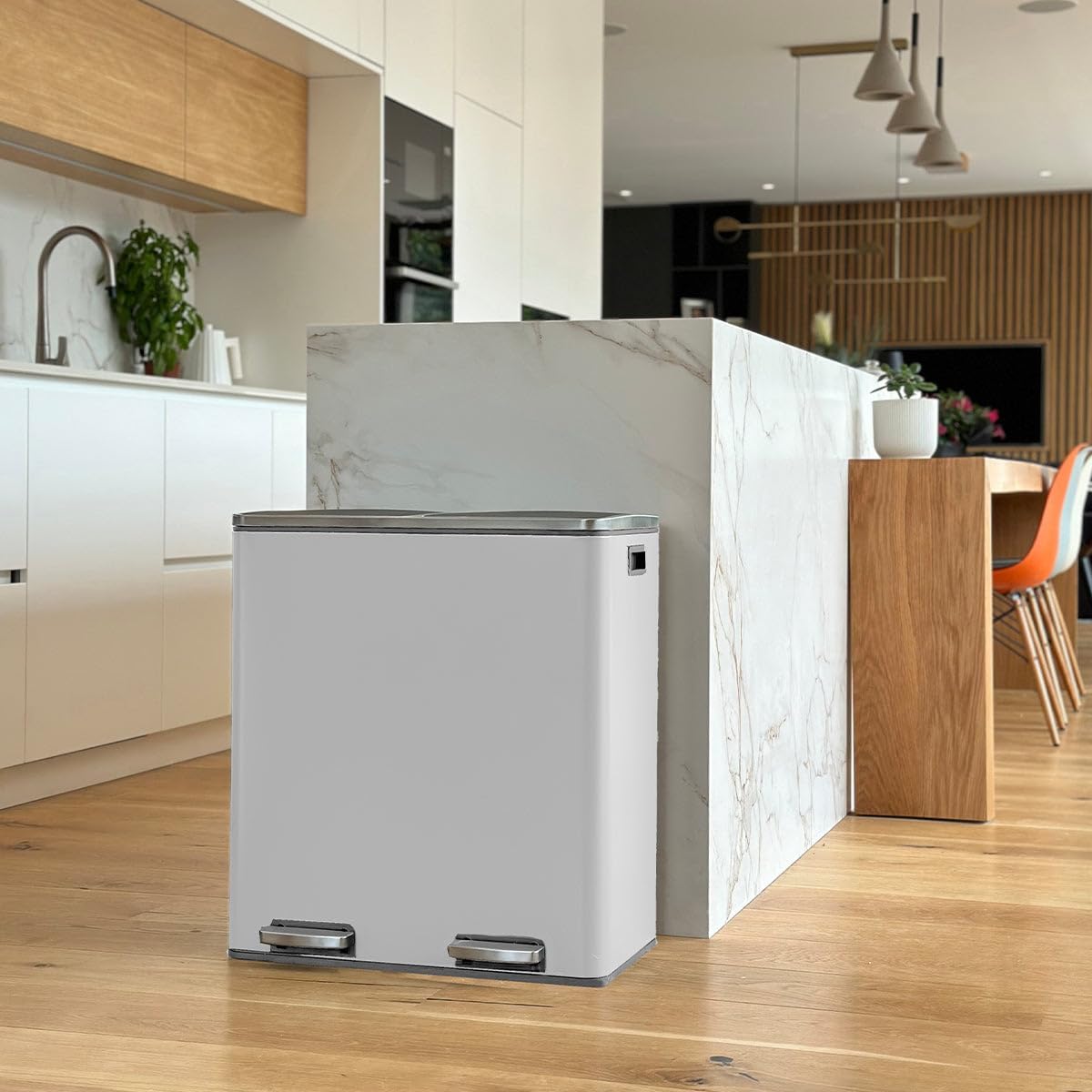 KITCHEN MOVE MAJOR afvalemmer met pedaal, grote capaciteit, 60 l (2 x 30 l), roestvrij staal, wit