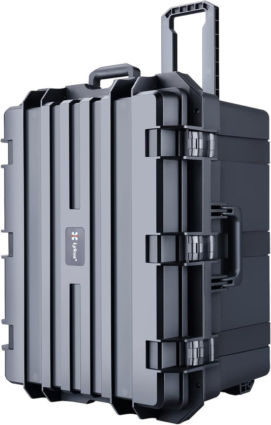 Lykus Grote hardcase box met schuiminzetstuk, verschillende maten, IP66 spatwaterdicht, geschikt voor camera, projector, elektronische apparatuur en meer