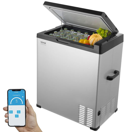 VEVOR C75, 12 Volt Auto Koelkast Koelkast, 70 liter (74qt) Single Zone Draagbare Vriezer, -4 °F -46 °F Verstelbaar bereik, 12/24V DC en 100-240V AC Compressor Koeler voor Buiten, Camping, RV, Zilver