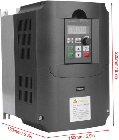 NFLIXIN Frequentieomvormer 7.5KW, Eenfasige 220V naar Driefasige 380V, PWM Besturing, Aluminium Koeling, 220x170x150mm