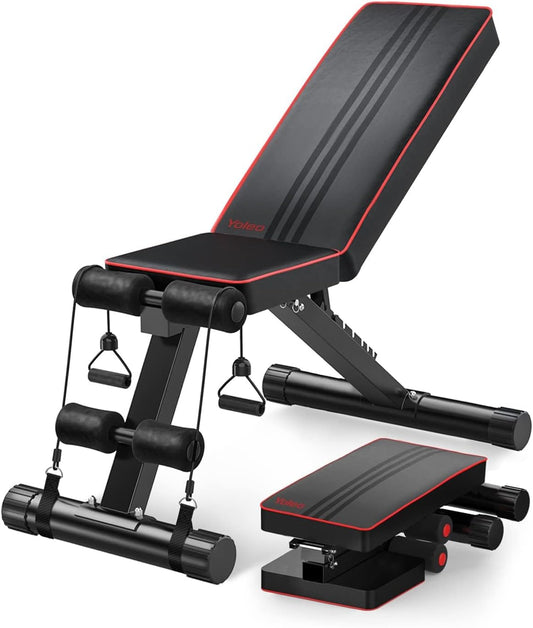 YOLEO Inklapbare halterbank, multifunctionele trainingsbank, fitnessbank, buiktrainer, schuine bank met 6-voudig verstelbare rugleuning/3-voudig verstelbaar zitkussen, belasting 300 kg