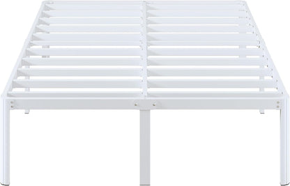 Metalen Tweedepersoonsbed 150x200 cm, Stevig Frame met Ronde Hoekpoten 41 cm, Grote Opbergruimte, Geluidsloos, Eenvoudig Montage, Wit
