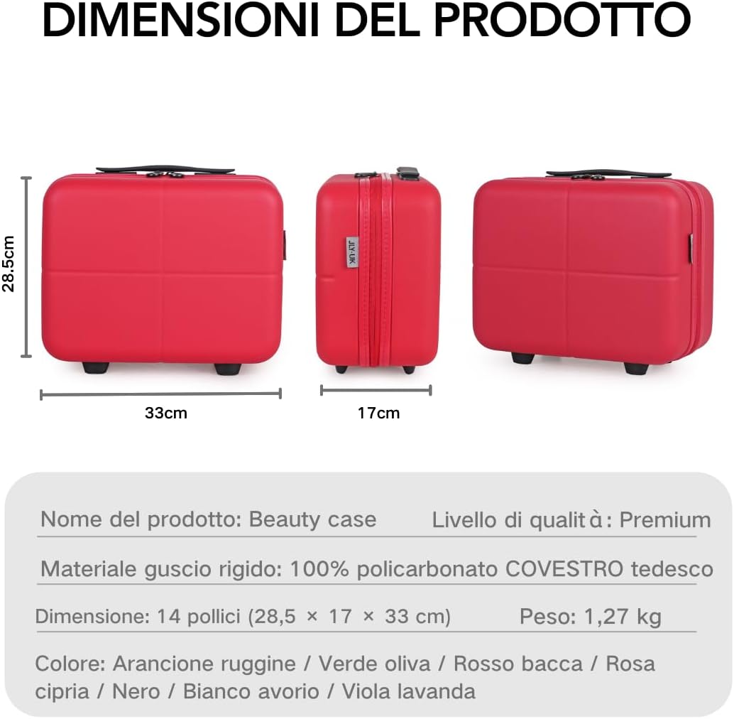 JLY Premium Zwarte Kofferset 100% Duits Bayer Polycarbonaat Superieure Organisatie TSA-beveiligingsslot Ultra-stille Wielen, Bessen Rood, Vanity Case, S (55cm)