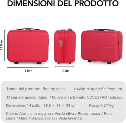 JLY Premium Zwarte Kofferset 100% Duits Bayer Polycarbonaat Superieure Organisatie TSA-beveiligingsslot Ultra-stille Wielen, Bessen Rood, Vanity Case, S (55cm)