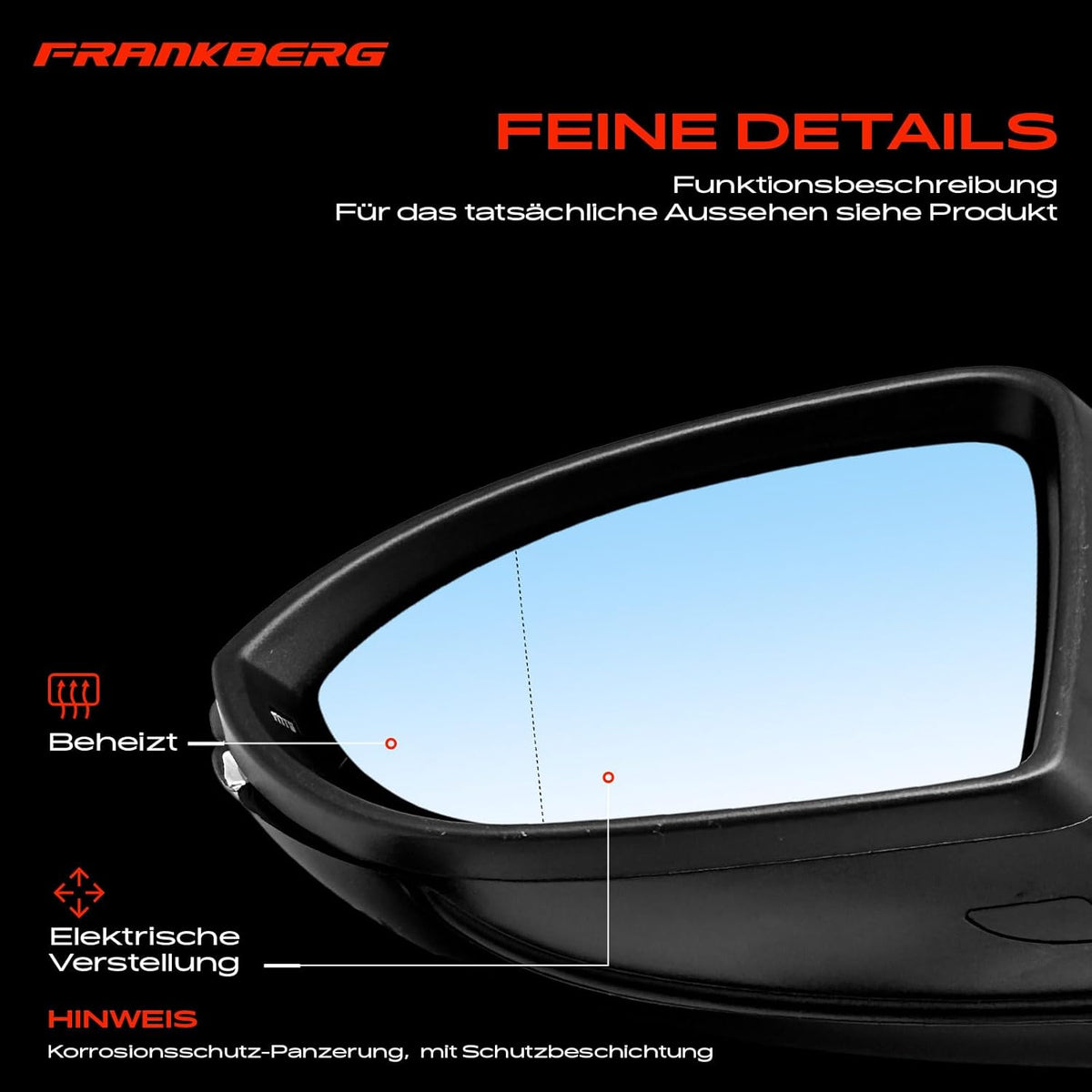 Frankberg Buitenspiegel, links, elektrische buitenspiegel, 6-polig, compatibel met Golf VII 5G1 BE1 BE2 BQ1 Hatchback 2012-2021 Golf VII Variant BA5 BV5 Combi 2013-2021, vervanging # 5G1857507AF9B9