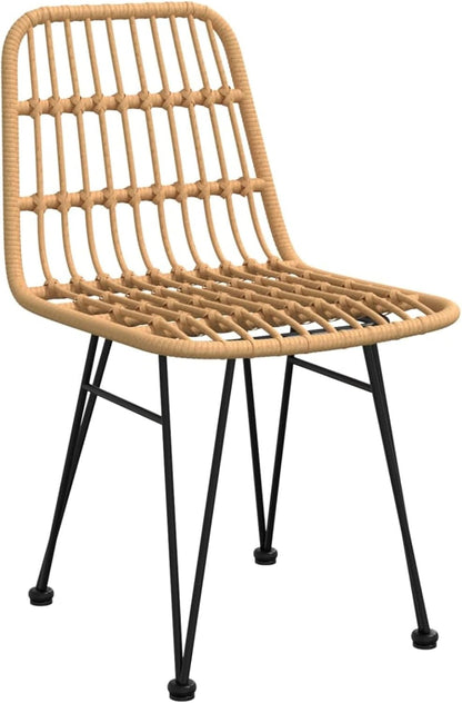 Tidyard Tuin-eetkamerset, glazen tafel en stoelen van gevlochten rieten voor de tuin, eettafel, 3-delig, polyrotan 15#, 1 x tafel, 2 stoelen - QUORE