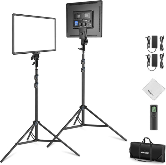 Led-videolichtpaneel Set van 2 – Videolamp – Studiolicht – Fotolicht – Paneellamp – 45W Dimbaar – 3200K-5600K CRI97+