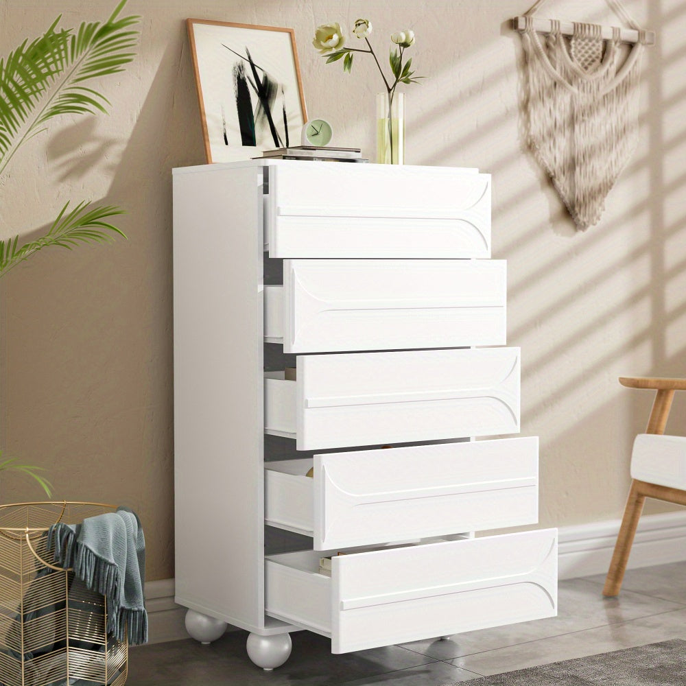 Ladenkast – Ladekast – Commode – Opbergkast – Metalen Kast – Wit – 5 Lades – Modern Relieff Design – Vrijstaand – Afgeronde Hoeken