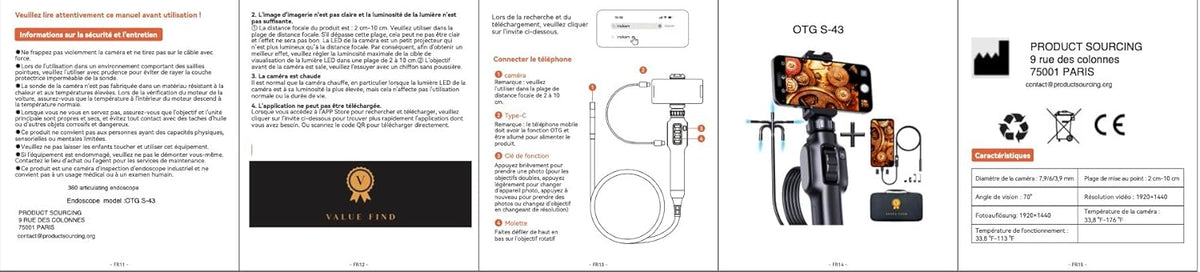 VALUEFIND Professionele endoscopische camera 1920/P draaibaar 360º endoscoop inspectie kabel semi-rigide 1 meter + SD-kaart + koffer + lamp efrontaal met bewegingsmelder voor leidingen