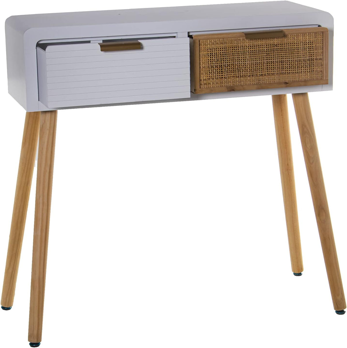 DRW Ingangstafel met 2 schuifladen van MDF en rotan in wit en natuur 80 x 30 x 78 cm