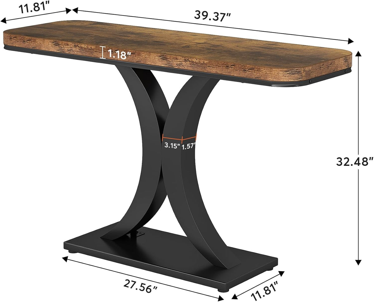 Tribesigns Industrial Console Table, 40 Inch Narrow Hallway Foyer Table with Geometric Base, Rustic Hallway Accent Table for Living Room, Entrance