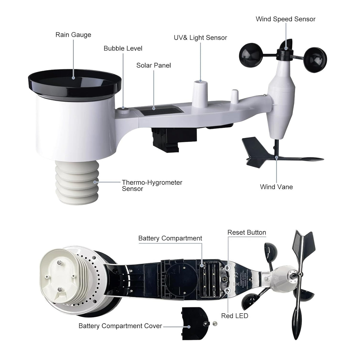 ECOWITT Weerstations Array, 7-in-1 draadloos weerstation met buitensensor WS69, met 3-in-1 wifi/bekabelde hub-gateway GW2000, nauwkeurige weersvoorspellingsgegevens voor huis tuin 868 MHz