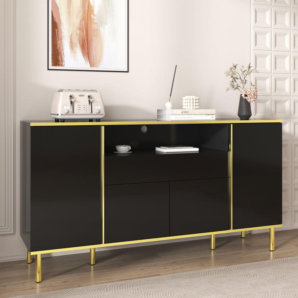 Dressoir – Sideboard – Opbergkast – Ladekast – Buffetkast – Modern Minimalistisch Design – Zwart Met Gouden Accenten – Ruimtebesparend Verticaal – Stevige Constructie Zonder Elektriciteit