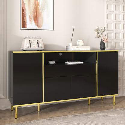 Dressoir – Sideboard – Opbergkast – Ladekast – Buffetkast – Modern Minimalistisch Design – Zwart Met Gouden Accenten – Ruimtebesparend Verticaal – Stevige Constructie Zonder Elektriciteit