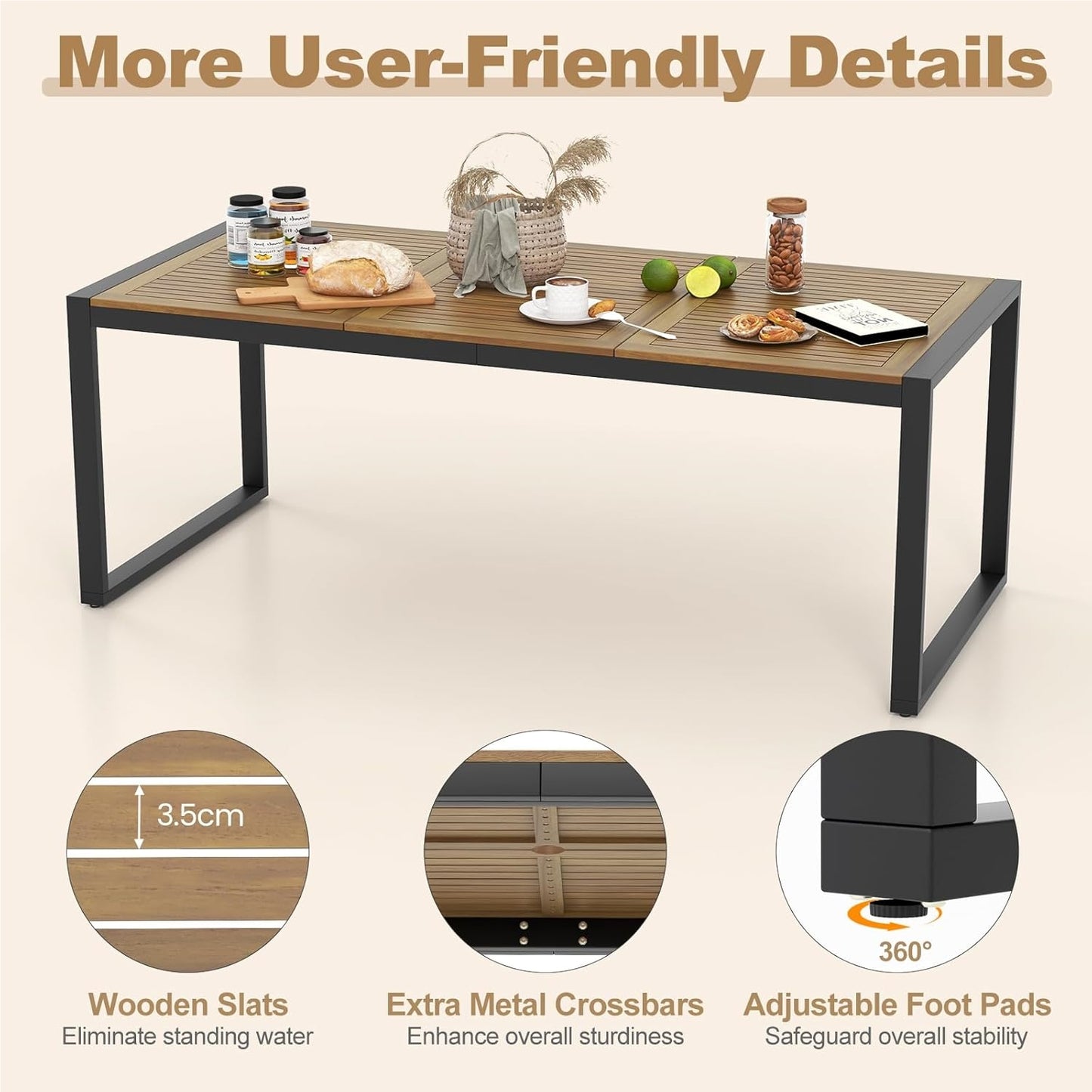 Tuintafel Acaciahout – Tuindiningtafel – Terrastafel – Buitenkeukentafel – Picknicktafel – Voor 8 Personen – Weerbestendig Hout – Ingebouwde Parasolhouder