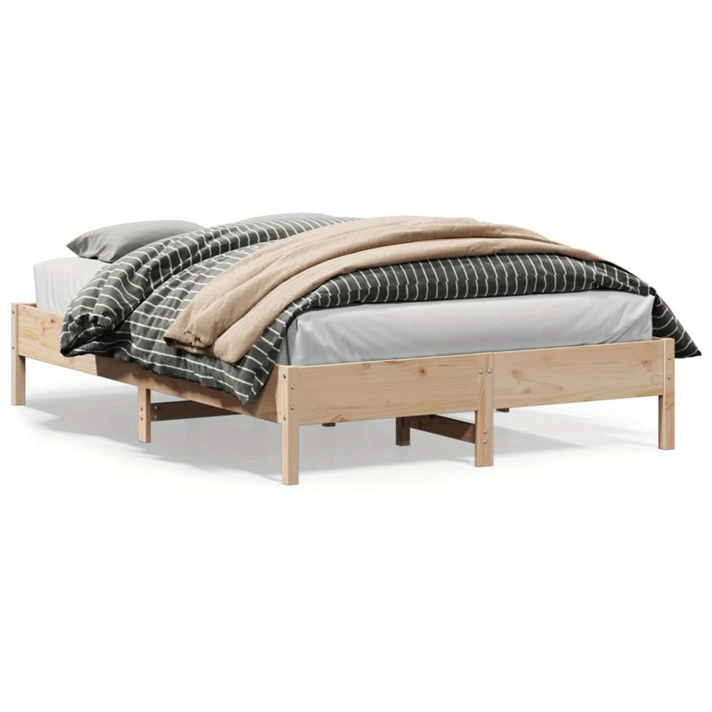 Bed Frame without Mattress 160x200 cm Solid Wood Pine with Slat Support Platform Bed Frame Suitable for Mattress Size 160 x 200 cm for Bedroom