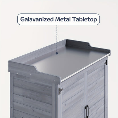 Tuinwerkbank – Oppottafel – Tuinwerktafel – Plantentafel – Werkbank – Met Metalen Werkblad – Houten Opbergruimte Met Verstelbare Plank – Duurzaam En Weerbestendig