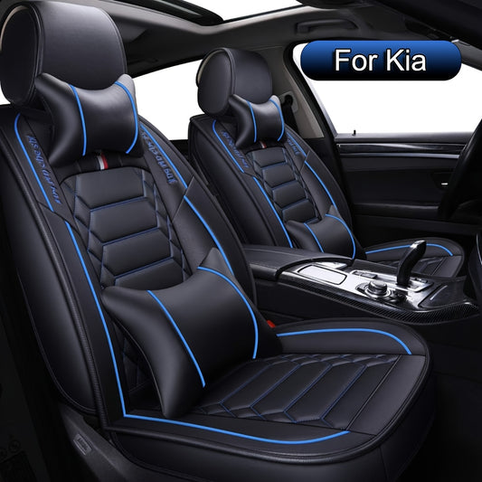 Stoelhoezen Auto – Autostoelhoes – Zitbeschermer – Bekledinghoes – Stoelbeschermers – Universele Pasvorm – Hoogwaardig PU-Leder – Compleet Set 5 Zits (Zwart Blauw)