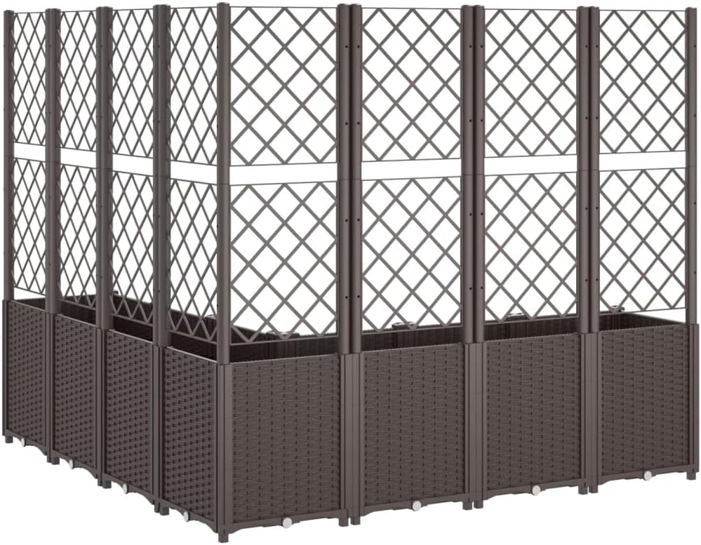 Planter with Trine Grid Brown 160 x 160 x 140 cm PP Plant Bed Raised Planter for Vegetables Flowers Succulents Garden Bed Planter for Garden Patio - QUORE