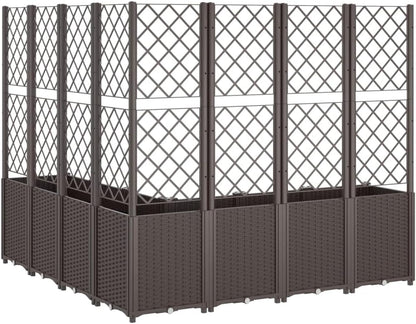 Planter with Trine Grid Brown 160 x 160 x 140 cm PP Plant Bed Raised Planter for Vegetables Flowers Succulents Garden Bed Planter for Garden Patio - QUORE
