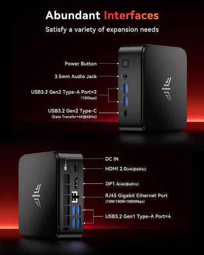 NiPoGi E3B Mini PC met AΜD Ryzen 5 7430U (max. 4,3 GHz, 6 cores/12 threads, beter dan 5500U/5675U), 32GB (16GB*2) Dual-channel RAM/1 TB SSD, Mini Desktop Computer met WiFi 6/BT5.2/Triple 4K/VESA