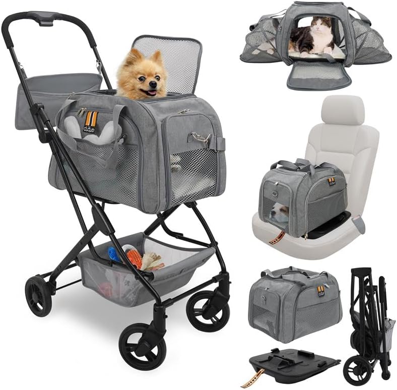 CARRY TRIO 3 in 1 Complete Pet Set, Max Load 12kg/26.5lb. Compact Fold Stroller; Huisdier Carrier, Isofix Carseat Base om Carrier te beveiligen in de auto. Te vliegen, Te Riden, Om Alles in