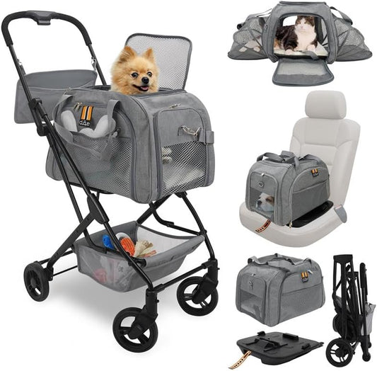 CARRY TRIO 3 in 1 Complete Pet Set, Max Load 12kg/26.5lb. Compact Fold Stroller; Huisdier Carrier, Isofix Carseat Base om Carrier te beveiligen in de auto. Te vliegen, Te Riden, Om Alles in