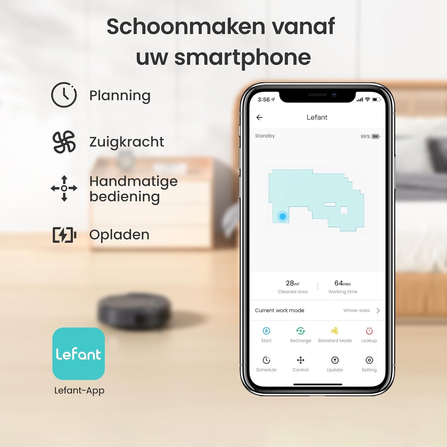 Lefant Robotstofzuiger M210P, Dun & Stil, 2200 Pa Zuigkracht, WiFi/Bluetooth/Alexa & App, 6 Reinigingsmodi, Zelfopladend, Tot 120 Min Looptijd, Ideaal Voor Dierenharen, Harde Vloeren & Tapijt