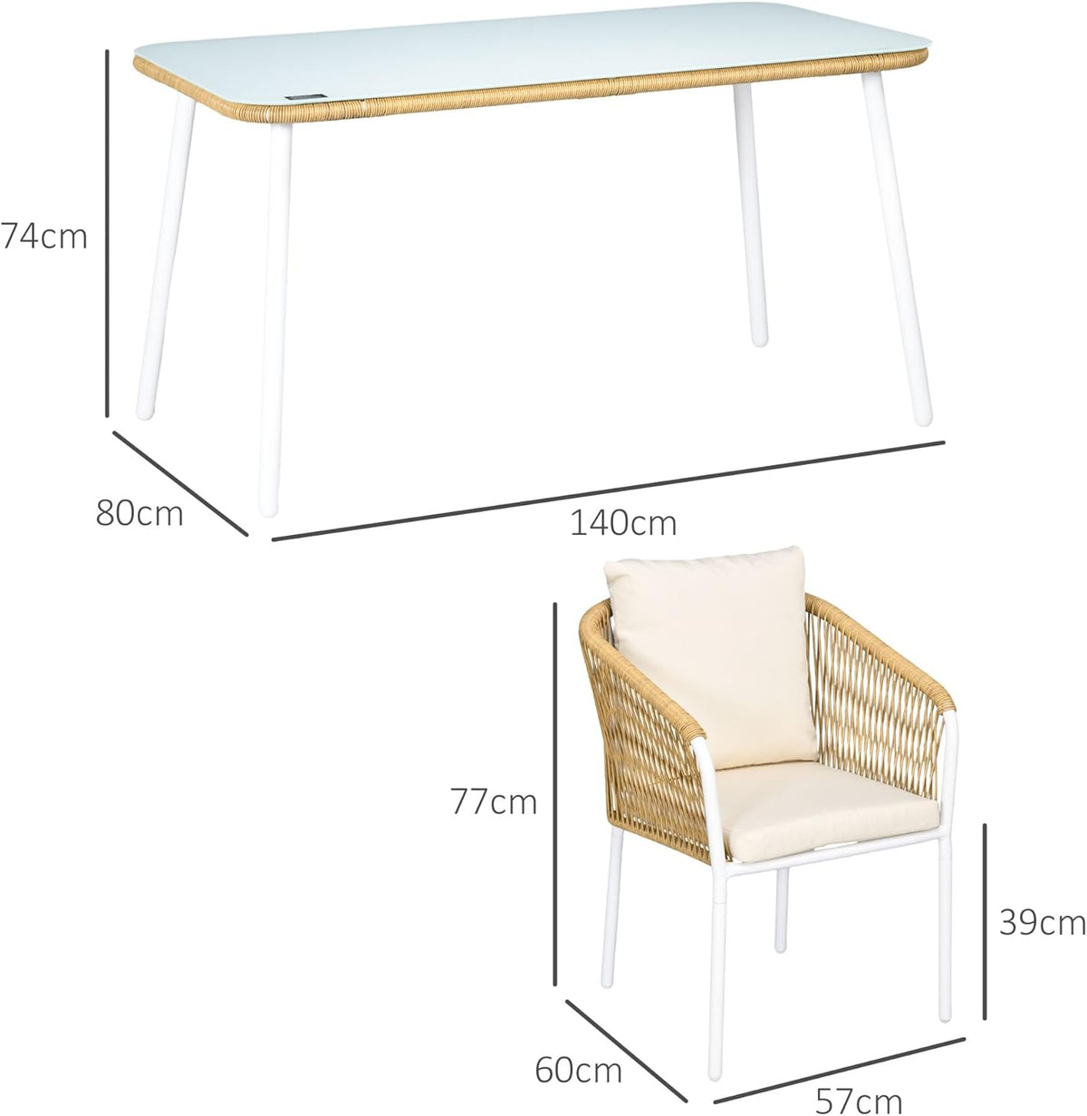 5-Delige Tuinset – Tuinmeubelen – Loungeset – Balkontuinset – Eettafelset – Stapelbare Stoelen – Comfortabele Kussens – Gehard Glas Tafelblad - QUORE