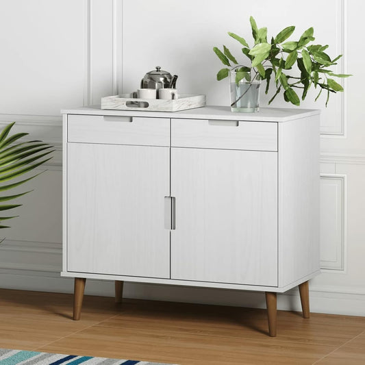 Sideboard Living Room Cabinets Living Room Angled Storage Cabinet Sideboard MOLDE White 90x40x80cm Solid Wood Pine - QUORE