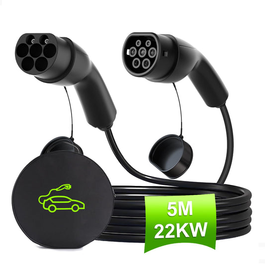 EV oplaadkabel met opbergtas, Mode 3 Type 2 naar Type 2 EV snellaadkabel, 22KW 32A 5 meter oplaadkabel voor elektrische auto's, 3 fase Type 2 oplaadkabel voor EV en PHEV