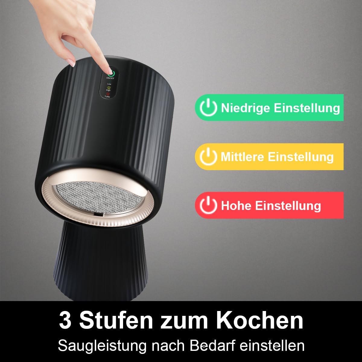 SNDOAS Afzuigkap, omlucht, tafelkap, mobiele afzuigkap met 180 m³/h, sterk zuigvermogen, 3 standen, recirculatie met koolfilter, voor woning, kleine keukens, campers