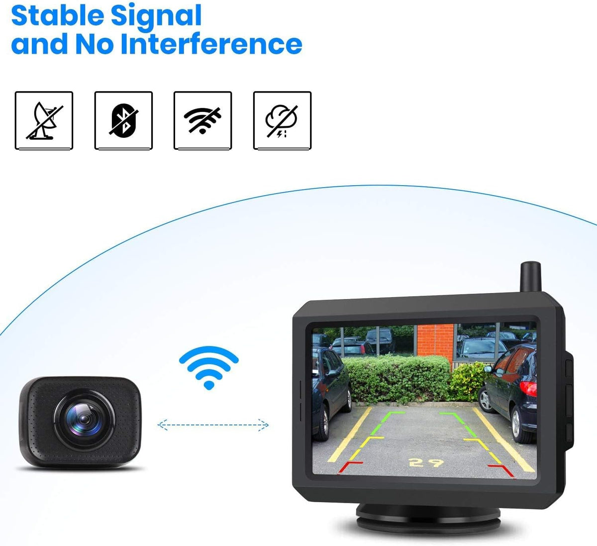 AUTO-VOX W7 Draadloze Digitale Achteruitrijcameraset Met 5 Inch (12,7 cm) Lcd-Monitor Met Antenne, Ingebouwde Radiozender, Draadloze Parkeerhulp, Waterdicht Ip68 Backup Achteruitrijcamera, Nachtzicht