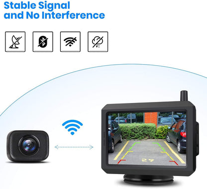 AUTO-VOX W7 Draadloze Digitale Achteruitrijcameraset Met 5 Inch (12,7 cm) Lcd-Monitor Met Antenne, Ingebouwde Radiozender, Draadloze Parkeerhulp, Waterdicht Ip68 Backup Achteruitrijcamera, Nachtzicht