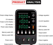 Wanptek - Power supply - Inverter - Adjustable voltage regulator 30V 220V - 10A - For telephone repair - Regulated lab table - DC power supplies - Black