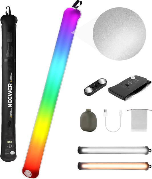 Neewer BASICS 30W Handheld RGB Vullicht 35.5"/90cm, Draagbare Opblaasbare TPU Verlichting 5000mAh Type C 45W in/30W Out, 3000Lux 17 Effecten 2700-6500K CRI95 voor Studio Fotografie Video Opname, GC30C