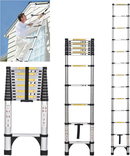 JADDUO Telescopische ladder, 5,0 m, uittrekbare treden, aluminium uittrekbare ladder, voor doe-het-zelvers, inklapbaar, uniek, rechts, multifunctionele ladder, draagkracht 150 kg, trapafstand 30 cm
