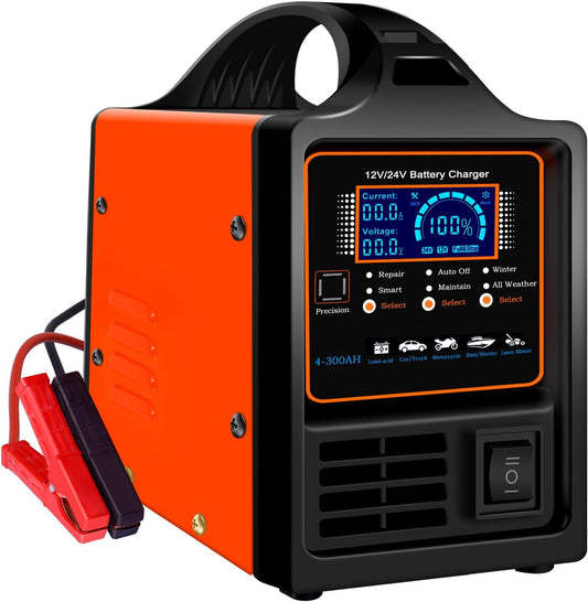 SolaMr 12V/24V Auto-Accu-Lader, 0-20A Snelle Auto-Accu-Lade-Eenheden, Automatische Intelligentie Drip-Lader met Reparatiefunctie, Wintermodus, voor AGM Auto's, Vrachtwagens en Motorcycles