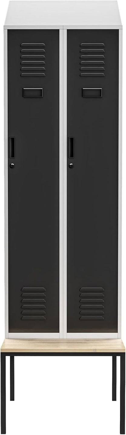 Jan Nowak Cabinet, Metal Locke with Dining Table Bench | Powder Coated, Ventilation Openings | Internal Lockers with Key | Cloakers, Dressing Rooms | 230cm x 60cm x 85cm | Grey-Anthracite - QUORE