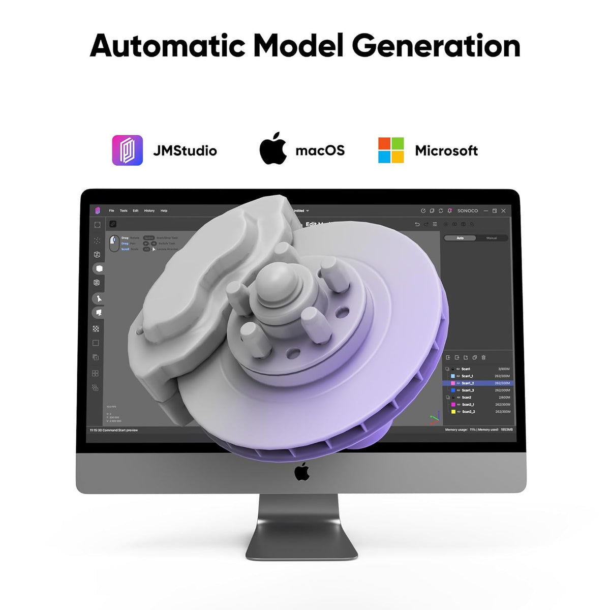 3DMakerpro Lynx 3D-scanner van 0,1 mm nauwkeurigheid en 10 fps scansnelheid, draagbare 3D-scanner voor 3D-printmodellen, ontwerp met intelligent grootschalig uitlijningsalgoritme - standaardpakket
