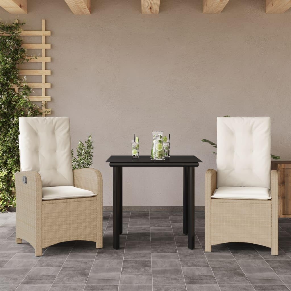 vidaXL 3-Piece Garden Set with Cushions Poly Rattan Beige, Lounge Set, Garden Lounge Set, Garden Bench Set, Garden Table, Outdoor Lounge Set, Garden Set Lounge - QUORE