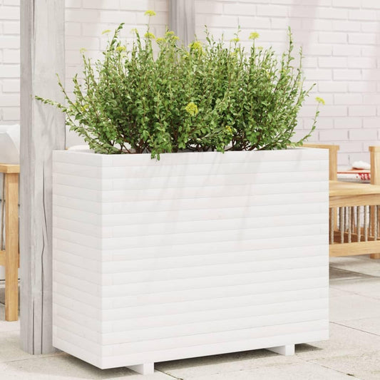 White Flower Box 90 x 40 x 72 cm Solid Pine Wood Flower Box on Legs Trellis Planter Patio - QUORE