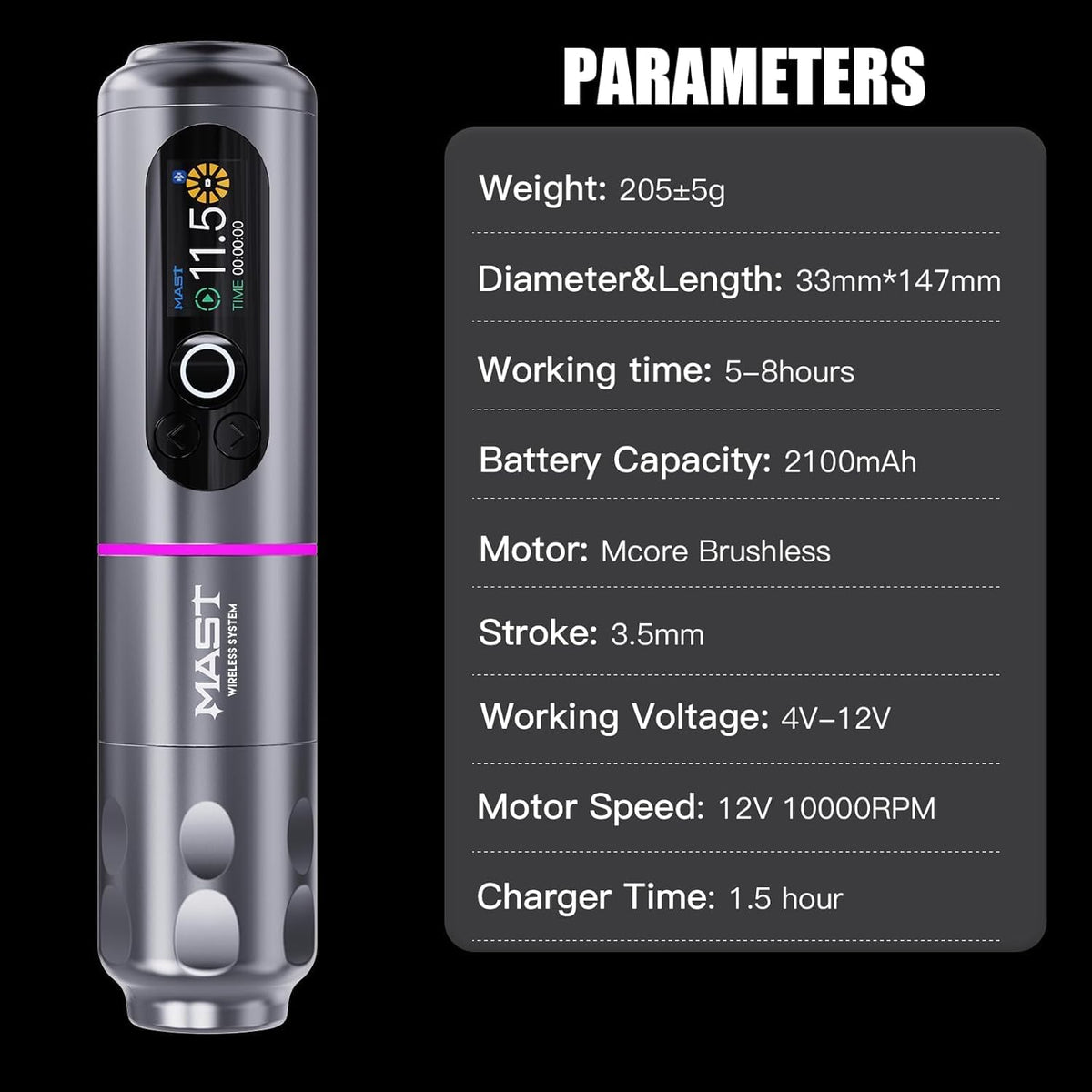 Mast Wireless Tattoo Maschine Pen Rotary Tattoo Battery Pen Colorful Creen Wireless Tattoo Cartridges Machine for Tattoo Artists