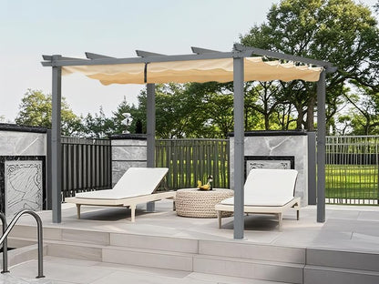 Angel Living Aluminium Pergola with Retractable Roof, Elegantly Designed Pavilion, Arbor with Water and UV Resistant Polyester Cloth, for Outdoor Use (Beige, 3x3m) - QUORE